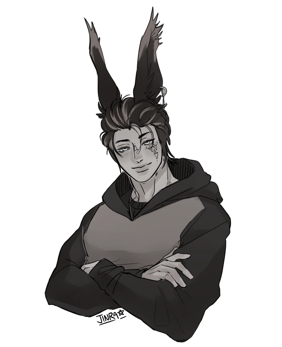 Illustrated portrait of Nicky Starfall, arms crossed with a knowing smile